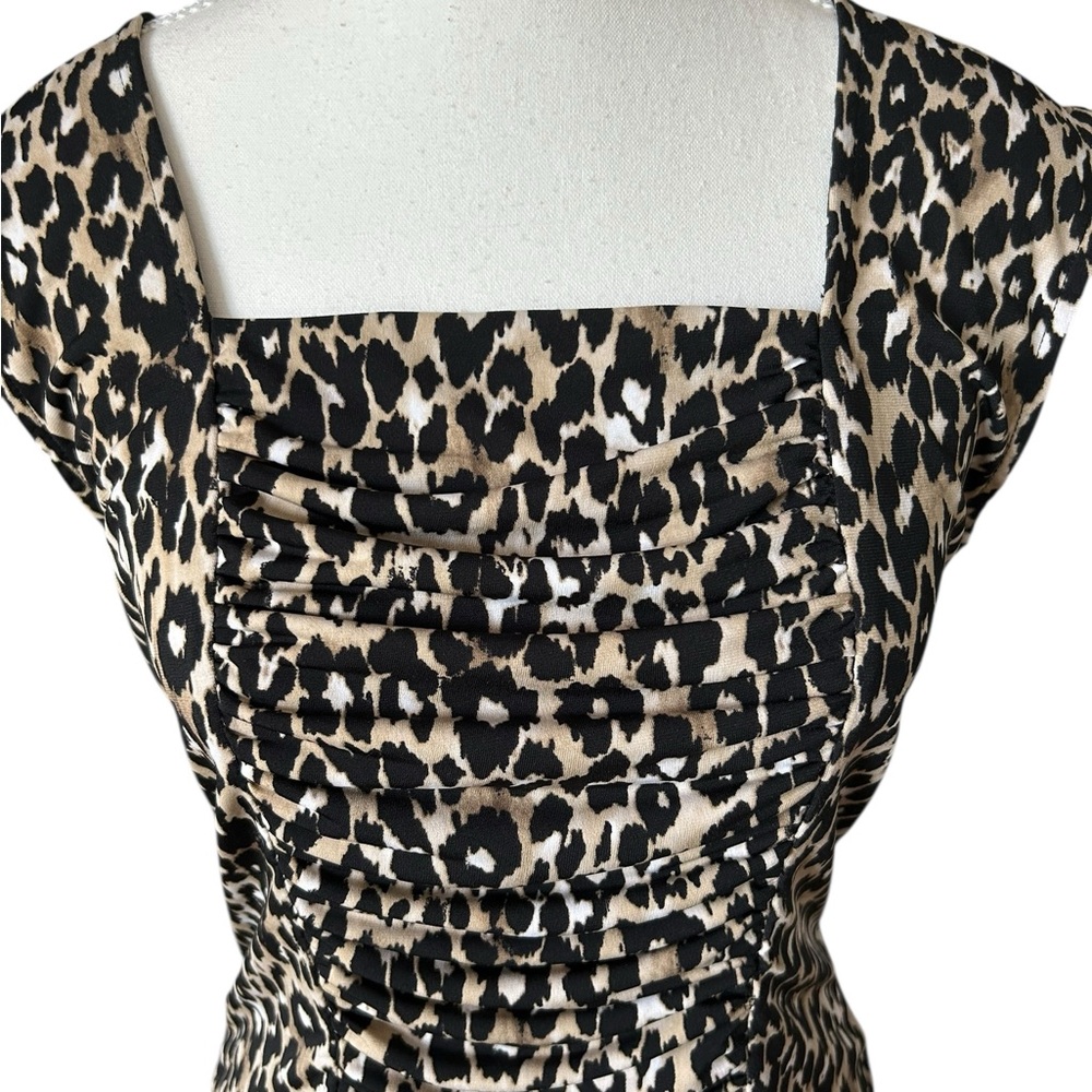 Style & Co. Animal Print Cap Sleeve Ruched Top S - Picture 4 of 8